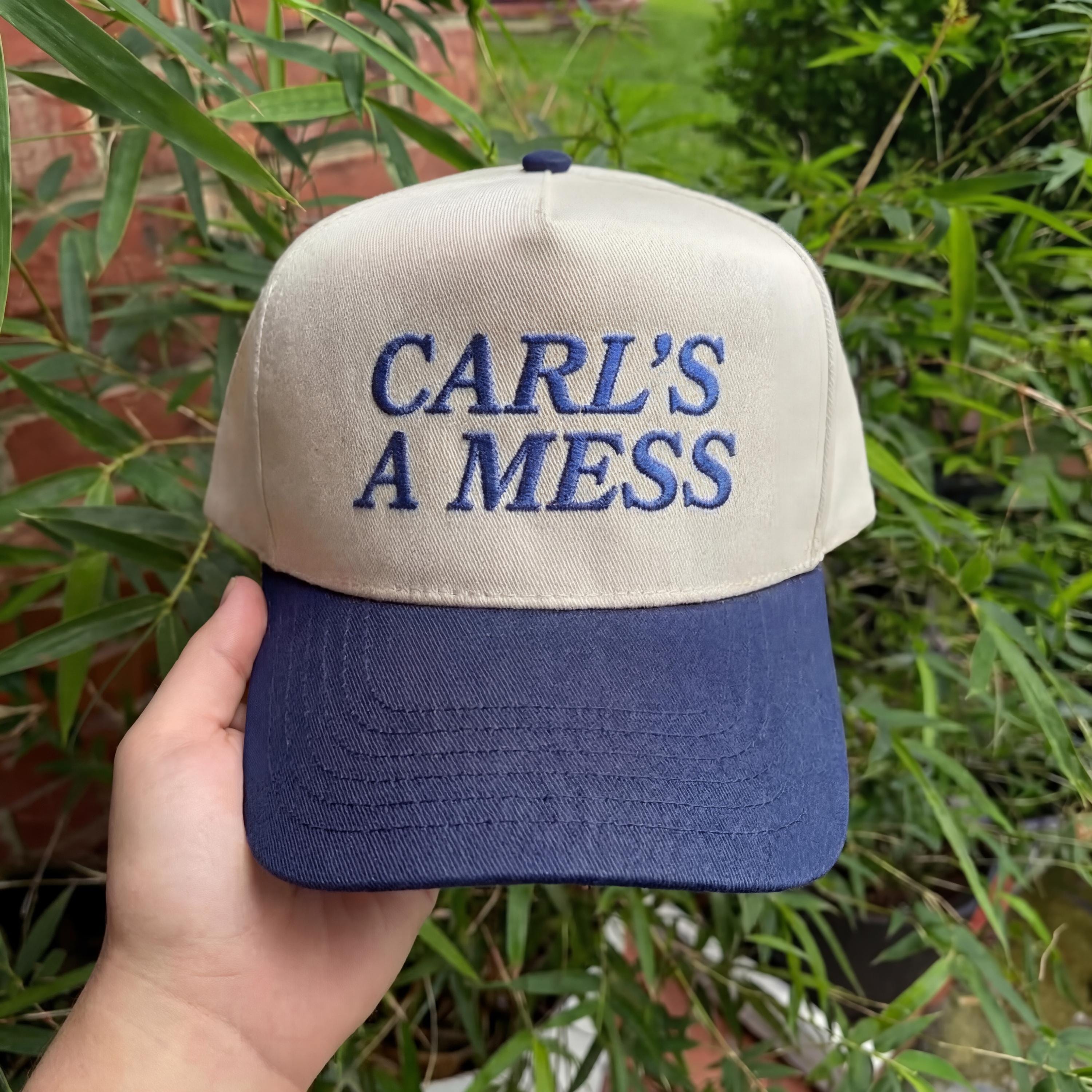 Carls a Mess Embroidered Retro Trucker Cap – Funny Reality TV Hat, Vintage Distressed Snapback, Viral Summer Dad Hat Gift for Men & Women