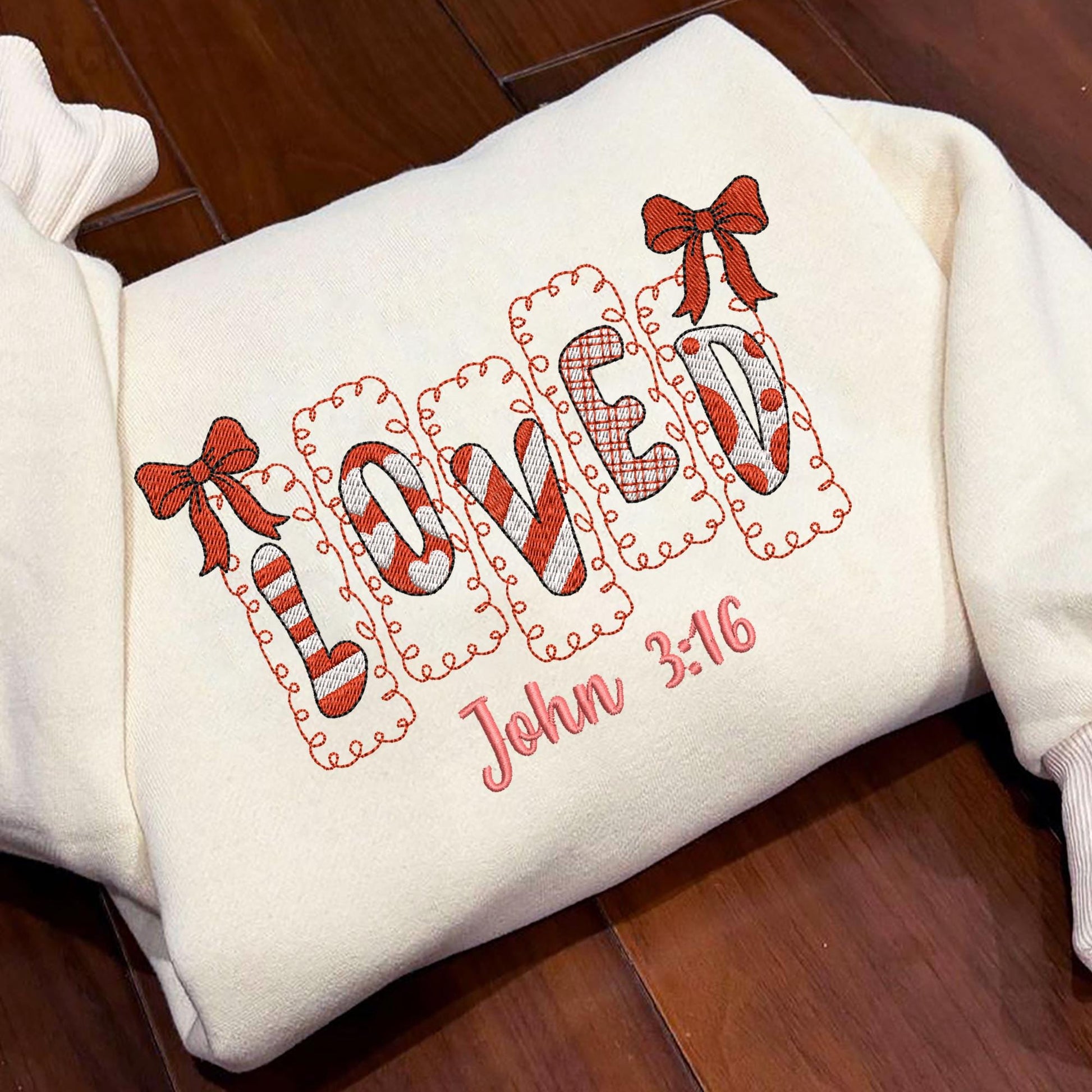Loved John 3:16 Embroidery Sweatshirt, Jesus Christian Valentine Gift