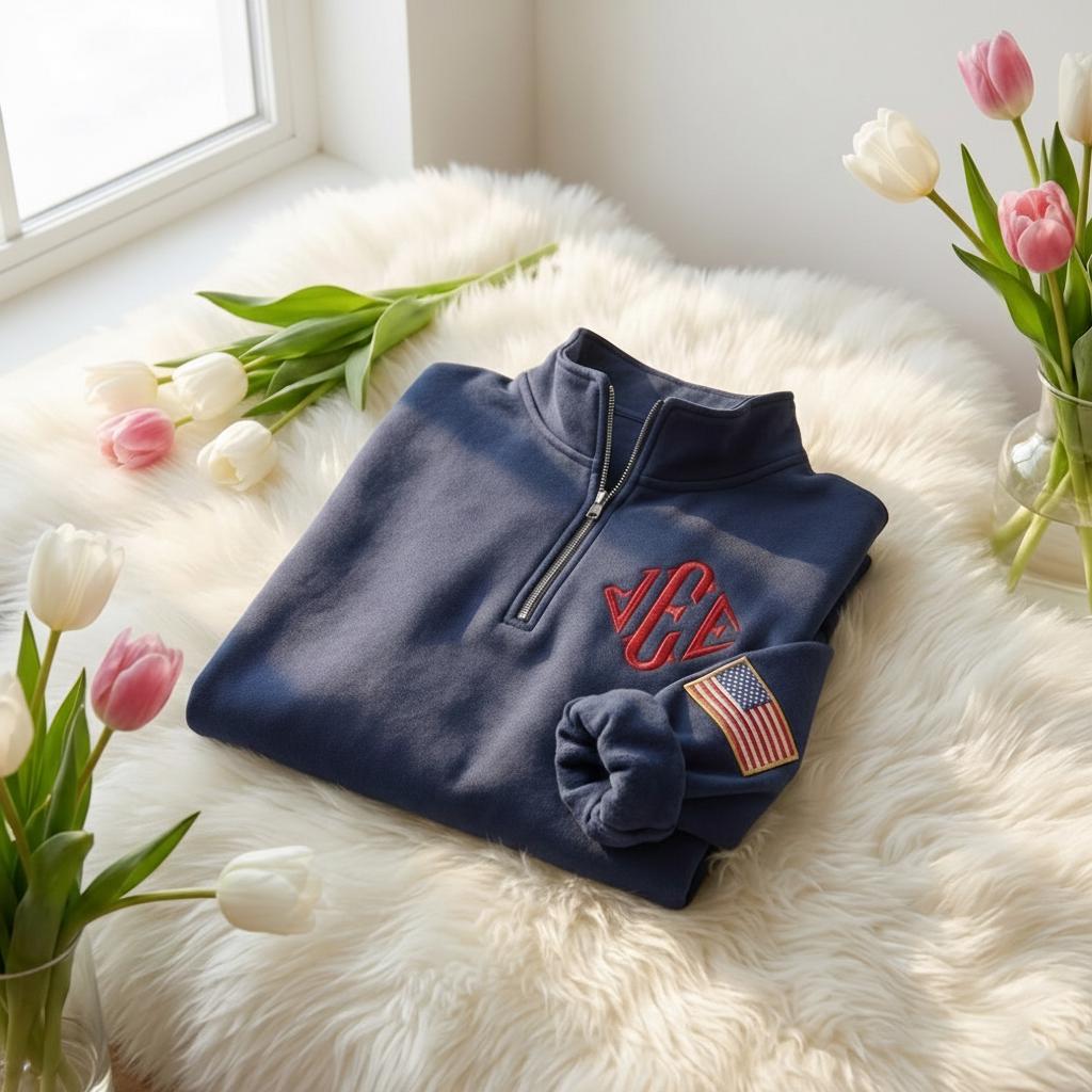 EMBROIDERED Quater Zip J.E.E. Epstein Sweatshirt, Funny Meme Zip Sweater, Jeffrey JEE Monogram Sweater, USA Pride Embroidered Sleeve Shirt