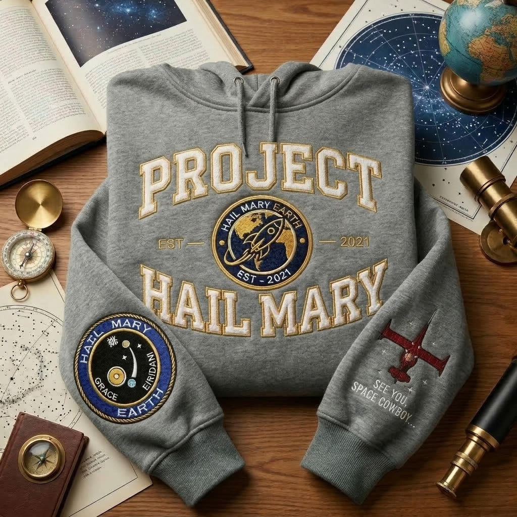 Space Explorer Embroidered Shirt, Scifi Novel Fan Embroidery Sweatshirt, Project Hail Mary Hoodie, Astronomy Lover Gift, Science Nerd Hoodie