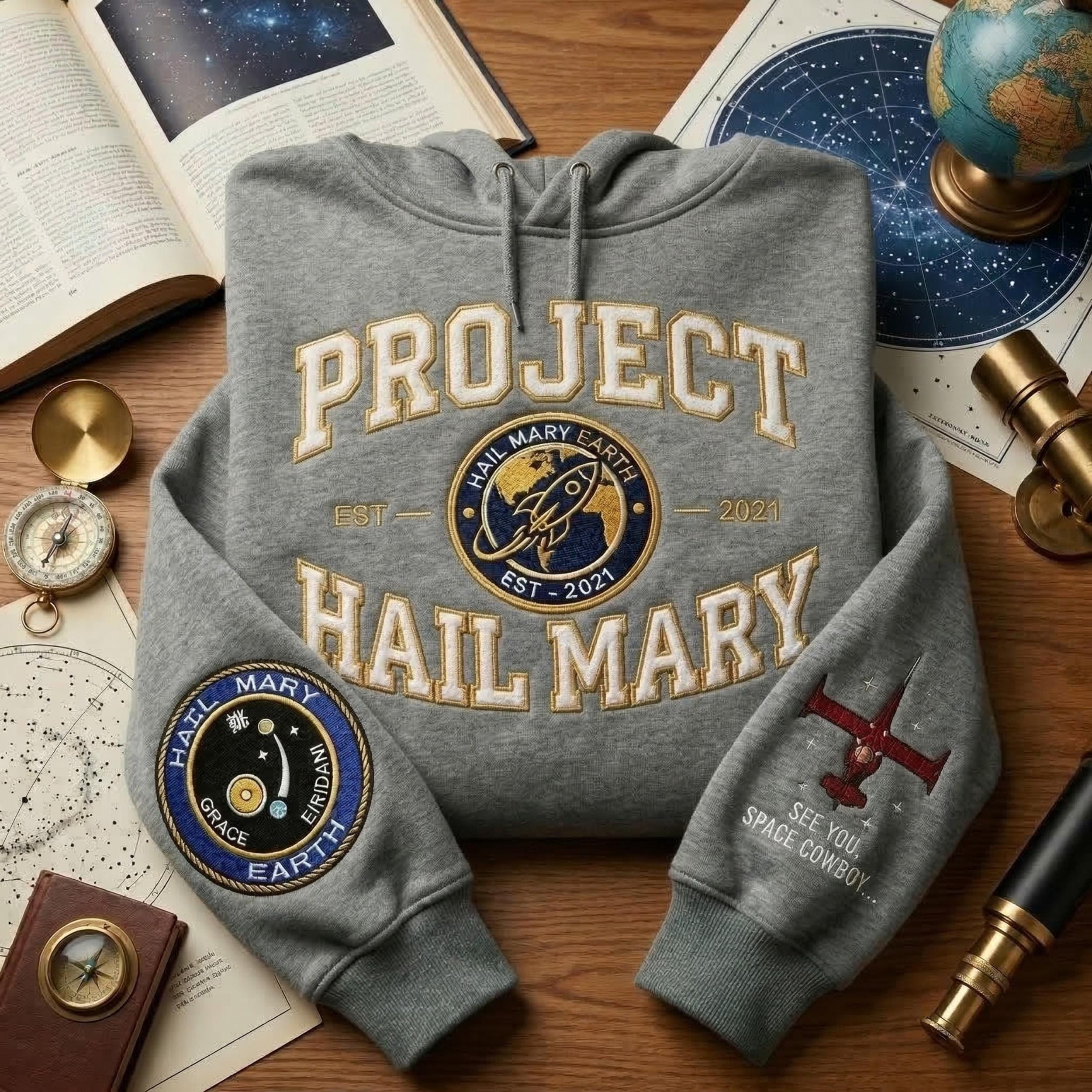 Space Explorer Embroidered Shirt, Scifi Novel Fan Embroidery Sweatshirt, Project Hail Mary Hoodie, Astronomy Lover Gift, Science Nerd Hoodie