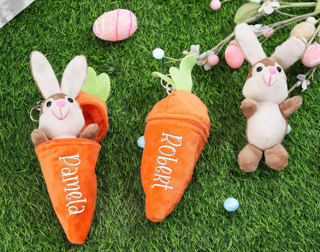 Personalized Bunny Rabbit: Plush Reversible Carrot Keychain, Custom Stuffed Animal Keychain, Easter Gifts