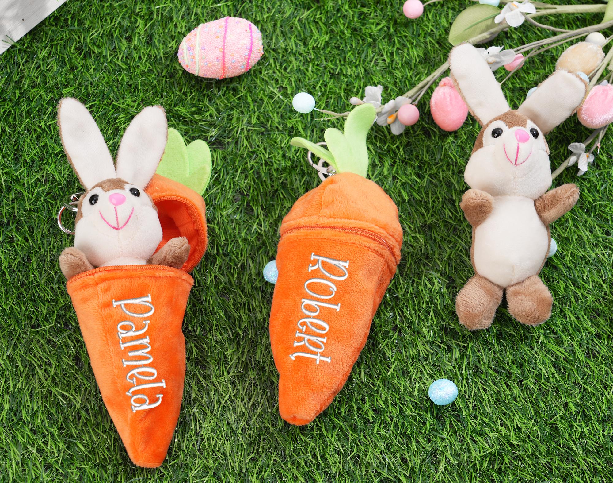 Personalized Bunny Rabbit: Plush Reversible Carrot Keychain, Custom Stuffed Animal Keychain, Easter Gifts