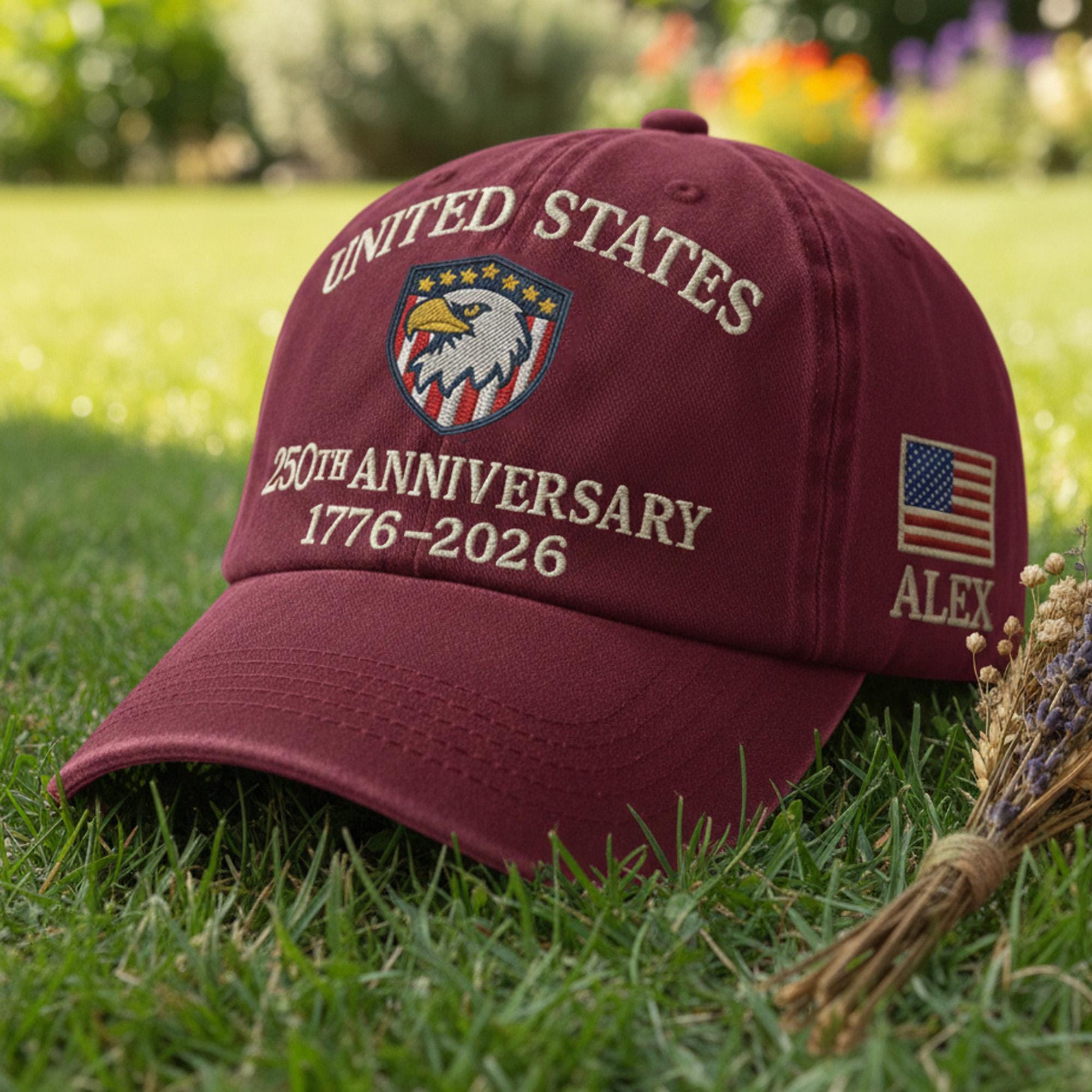 Custom Name Embroidered United States 250th Anniversary Cap, 1776–2026 Patriotic Eagle Hat, USA Flag Veteran Gift