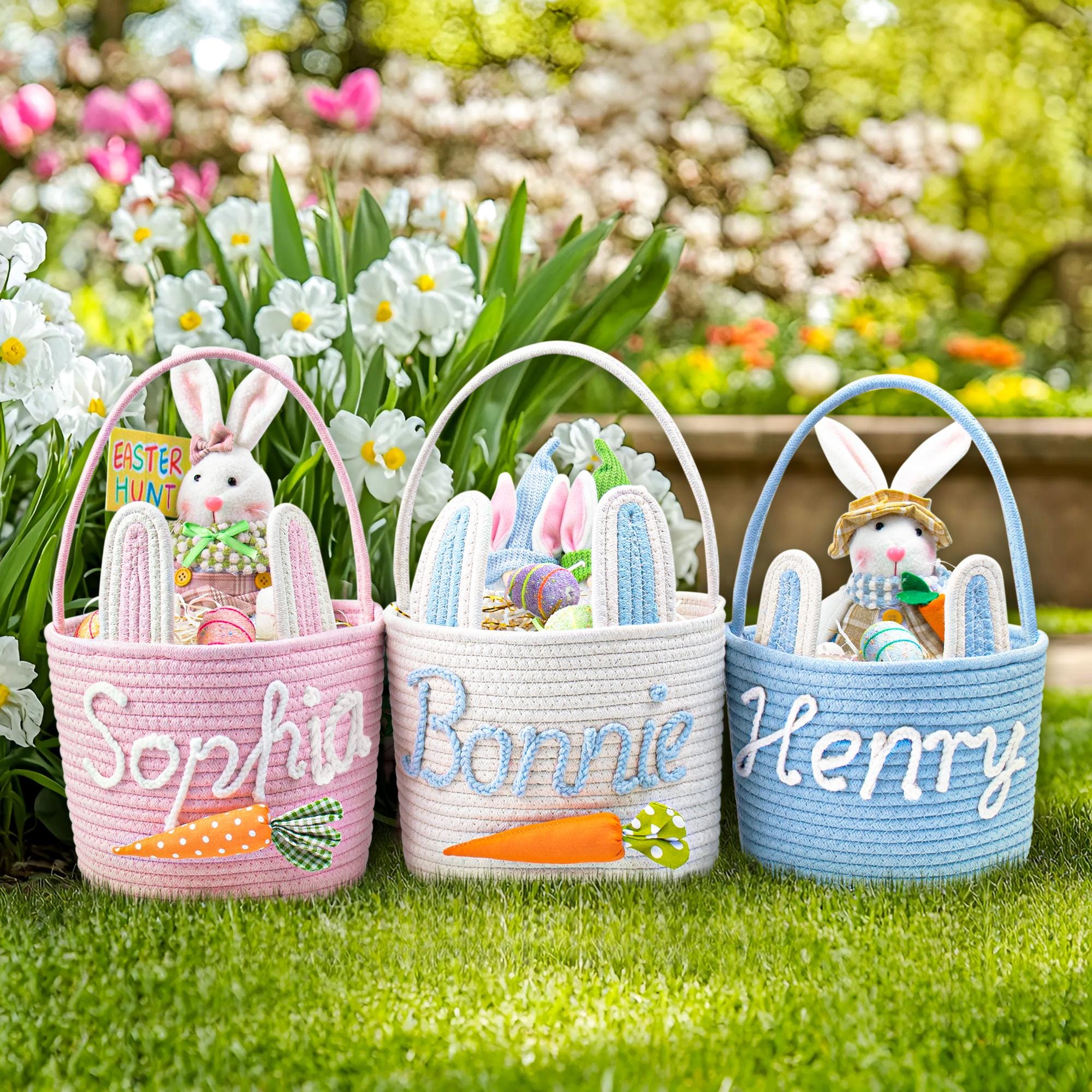 Crochet Personalized Easter Basket 2026 with Name - Custom Easter Egg Hunt Gift for Kids, Baby's First Keepsake & Spring Decor Basket