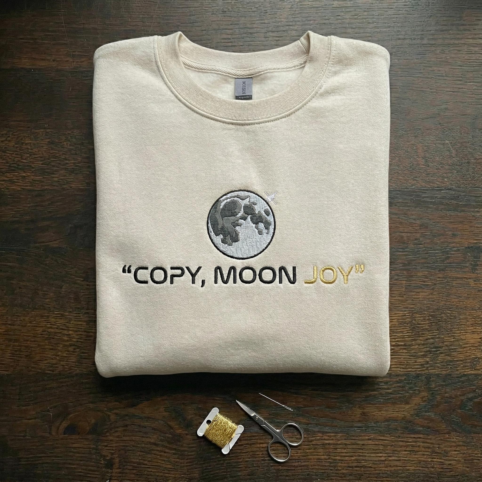Moon Joy Embroidered Sweatshirt, Minimal Space Aesthetic Shirt, Lunar Quote Pullover, Cute Night Sky Gift for Her