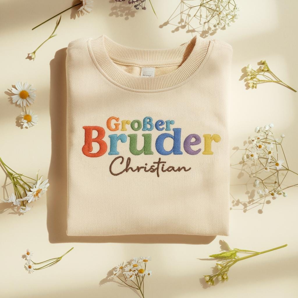 Personalized Big Brother Shirt for Kids, “Großer Bruder” Embroidered T-Shirt & Sweatshirt, Custom Name Gift for Boys, Sibling Announcement