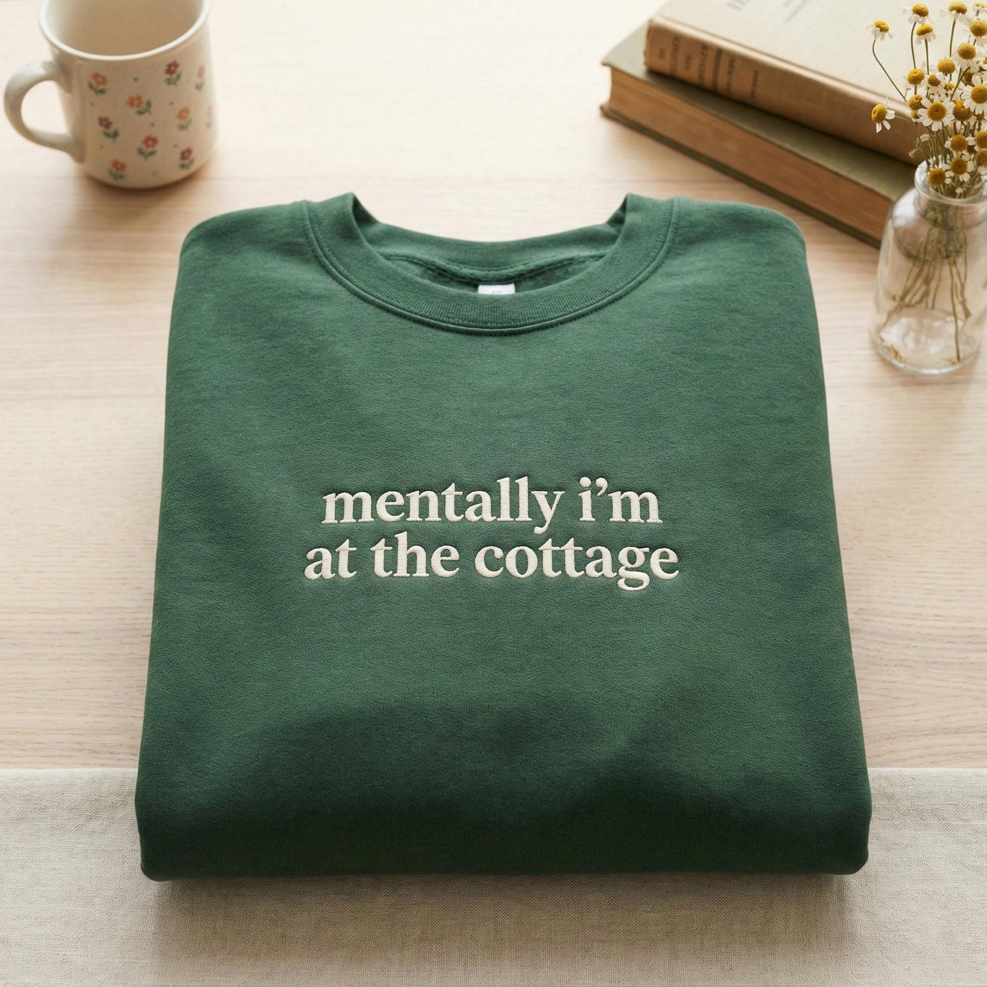 Embroidered “Mentally I’m At The Cottage” Sweatshirt – Heated Rivalry Hockey Romance, LGBT Crewneck, Hockey Fan Gift