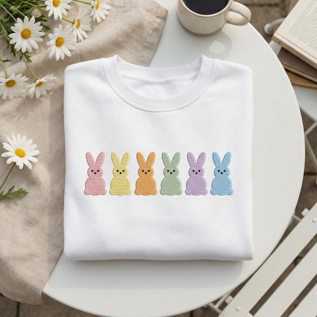 Easter Bunny Peeps Embroidered Sweatshirt, Easter Shirt, Cute Easter Gift, Womens Peeps Shirt, Happy Easter Bunny Shirt, Cute Bunny Shirt