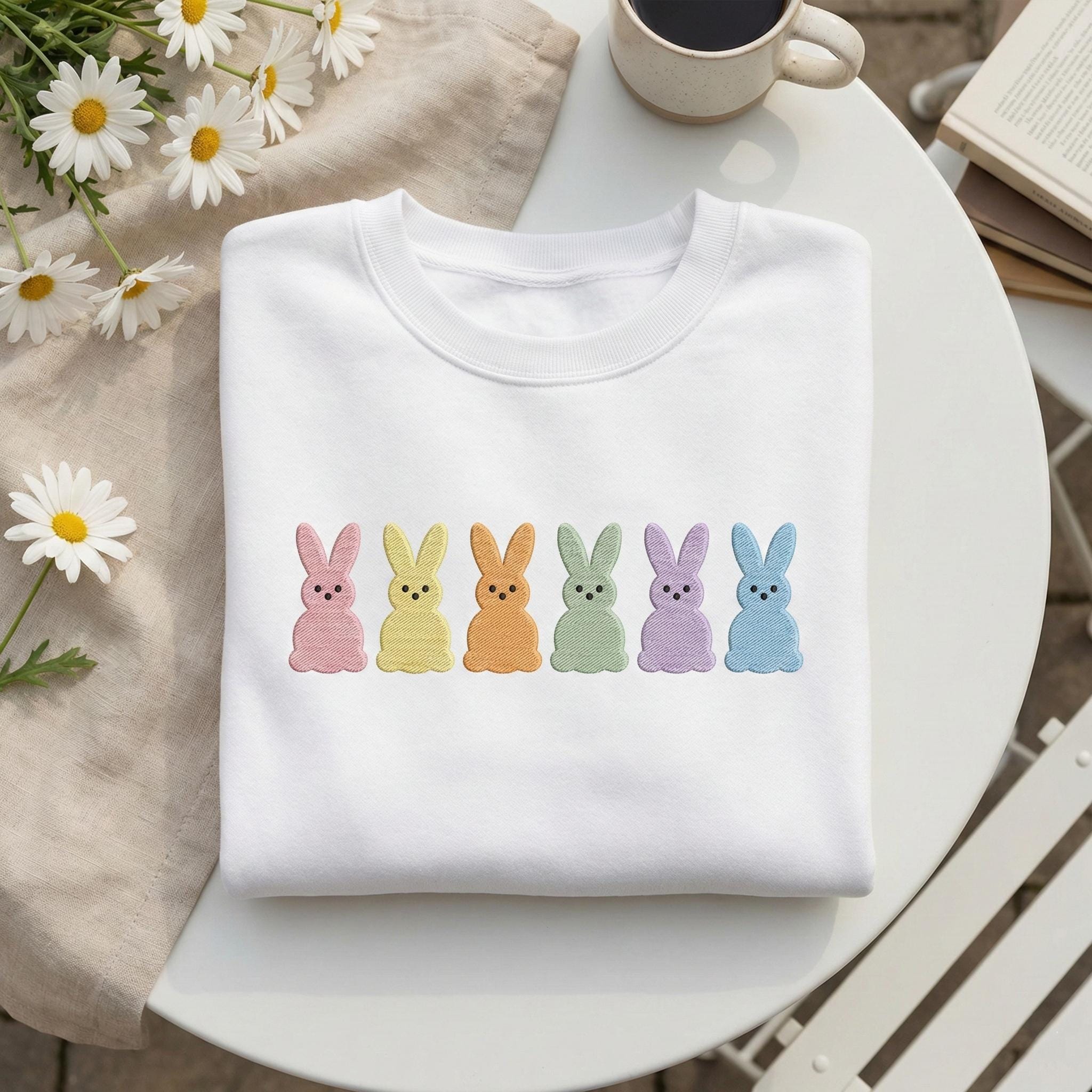 Easter Bunny Peeps Embroidered Sweatshirt, Easter Shirt, Cute Easter Gift, Womens Peeps Shirt, Happy Easter Bunny Shirt, Cute Bunny Shirt