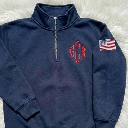 Custom Embroidered J.E.E Epstein Quarter Zip Sweashirt USA Sleeve Sweatshirt, Monogram Quarter Zip Embroidered Shirt, Fleece Unisex Pullover