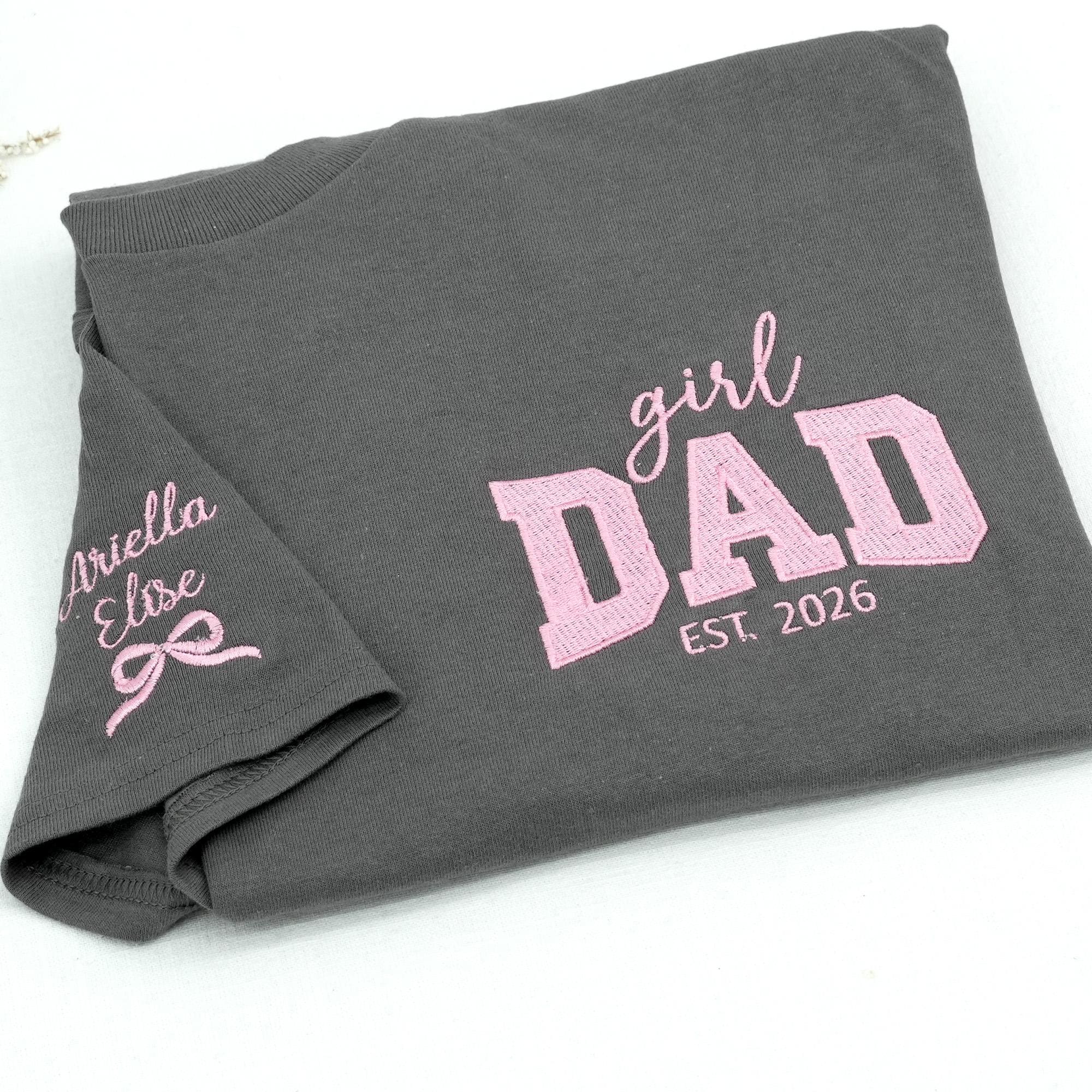 Expecting Girl Dad Shirt, Pregnancy Announcement Shirt for Dad, Embroidered Dad of Girls Shirt with Name, New Dad Gift