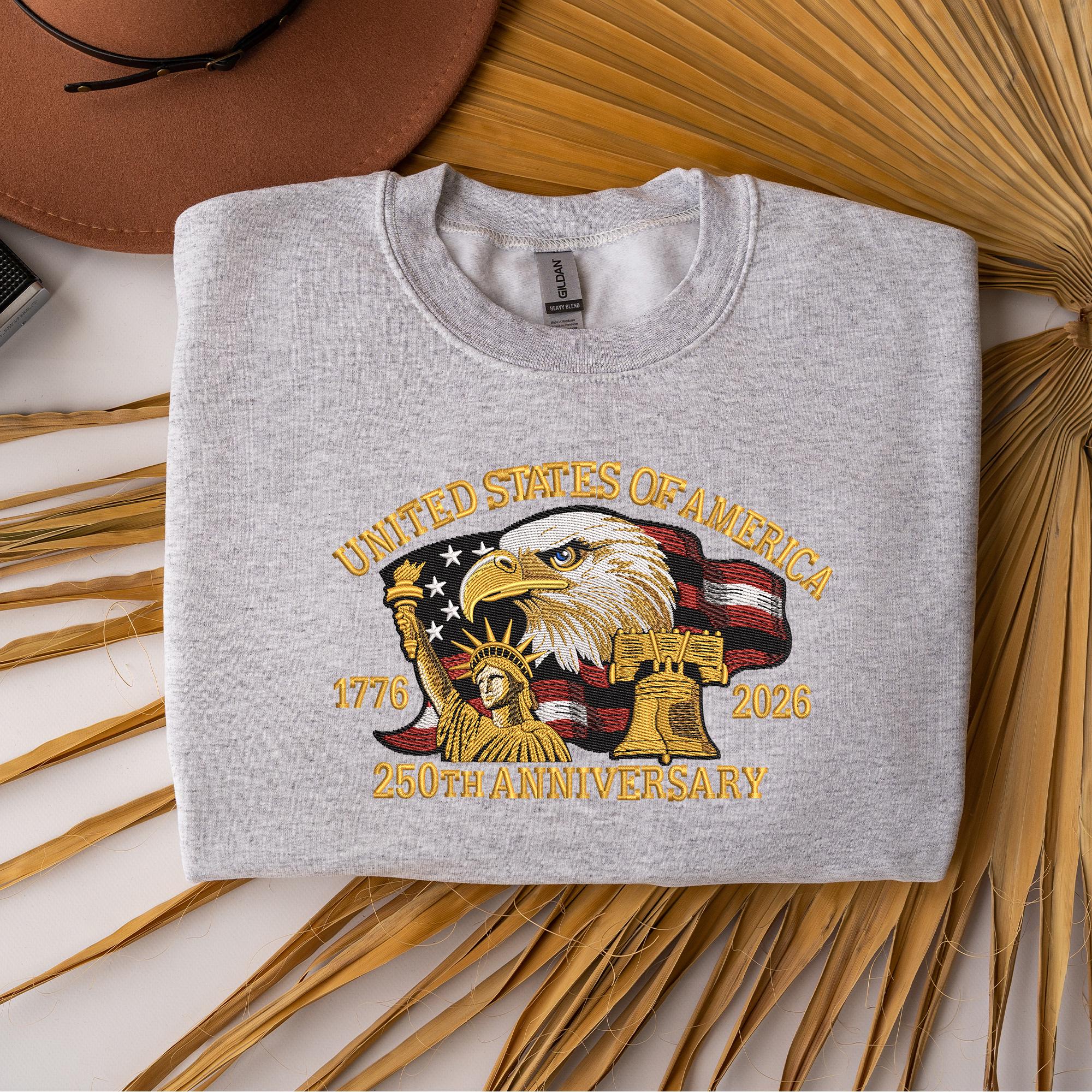 Eagle American Flag Anniversary Embroidery Sweatshirt – USA History Embroidered Sweatshirt, Trendy America Embroidery, Patriotic Gift