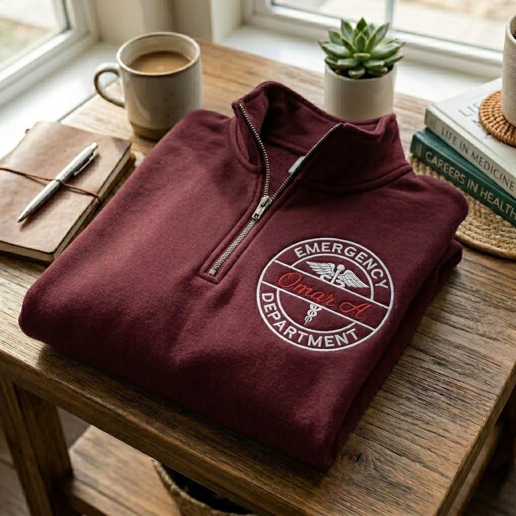 Custom ER Quarter Zip Sweatshirt, Embroidered Emergency Department Pullover, Healthcare Worker Gift, Nurse Doctor Apparel