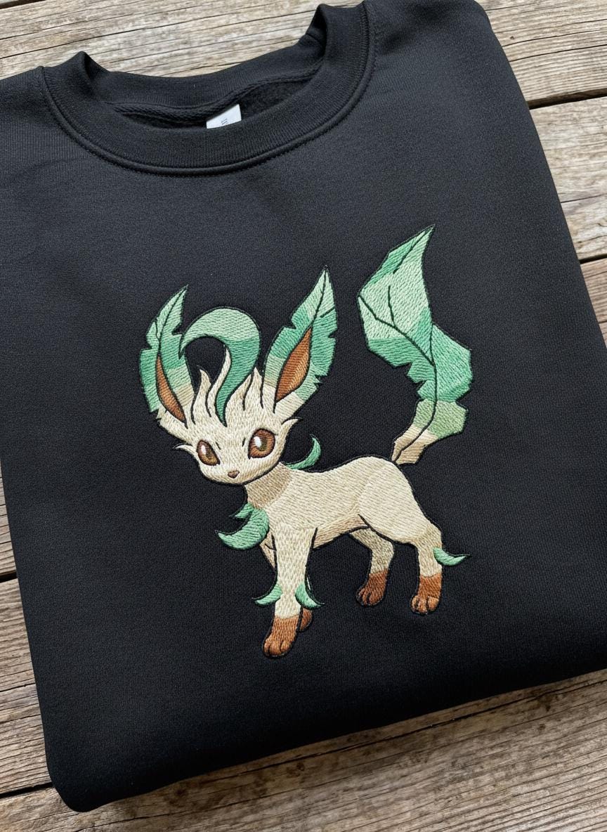 Leafeon PKM Embroidery, Embroidered Anime Sweatshirt, Embroidered Anime Shirt, Anime Lover Sweatshirt, Gift For Her