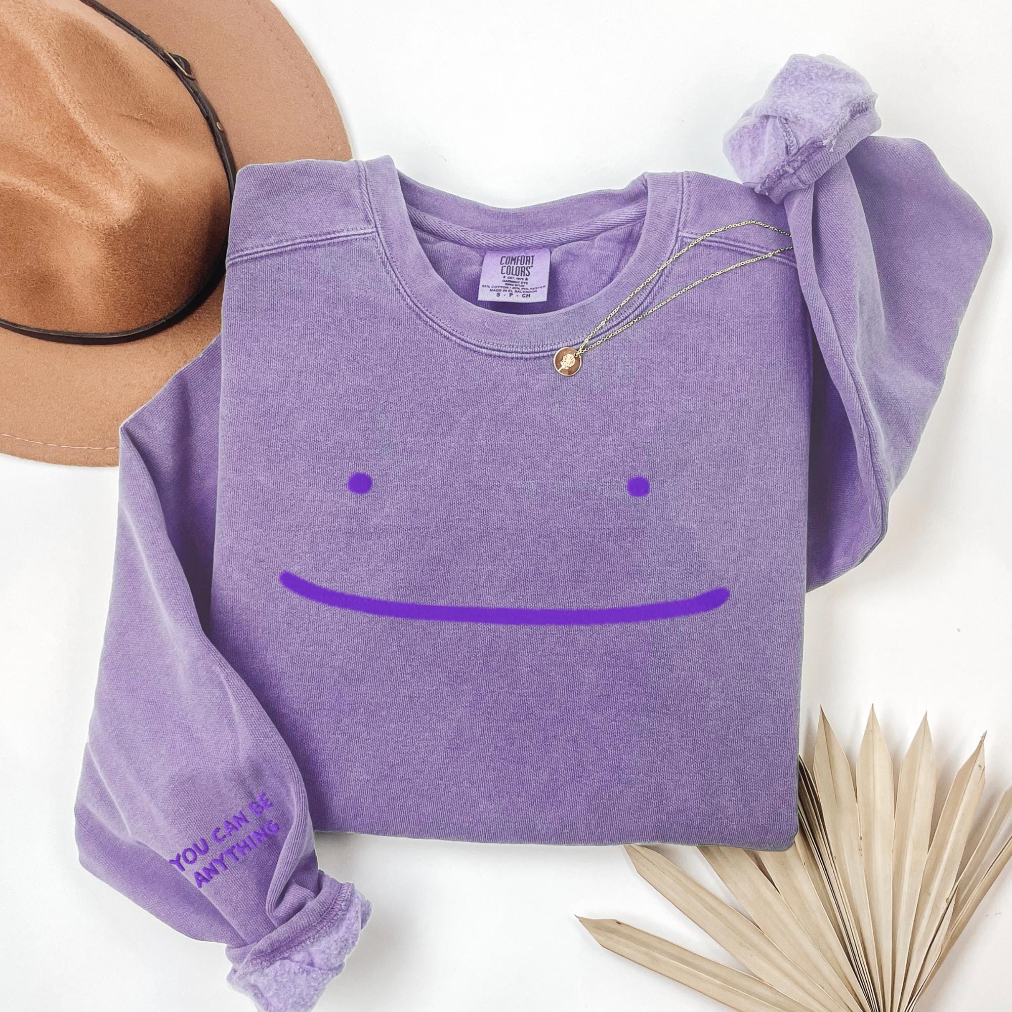 You Can Be Anything Smile Embroidered Sweatshirt, Positive Quote Crewneck, Inspirational Graphic Pullover, Cute Minimalist Hoodie, Uplifting Gift Idea