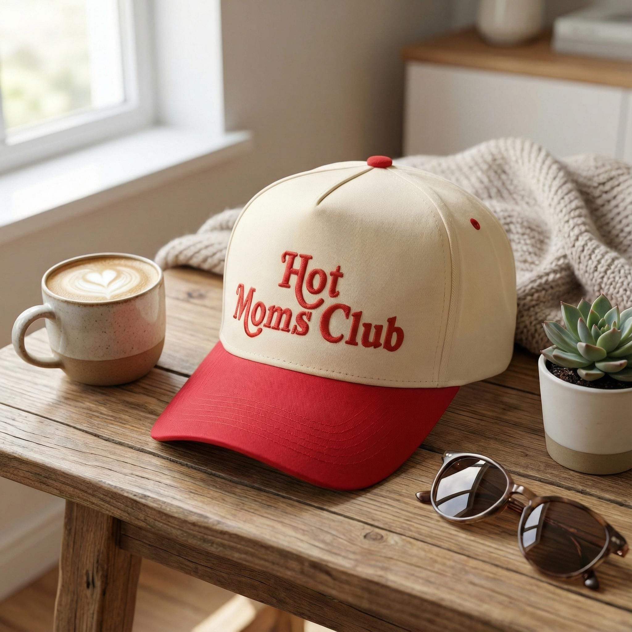 Hot Moms Club Embroidered Trucker Hat, Funny Mom Cap, Gift from Daughter, Cute Trendy Mom Hat