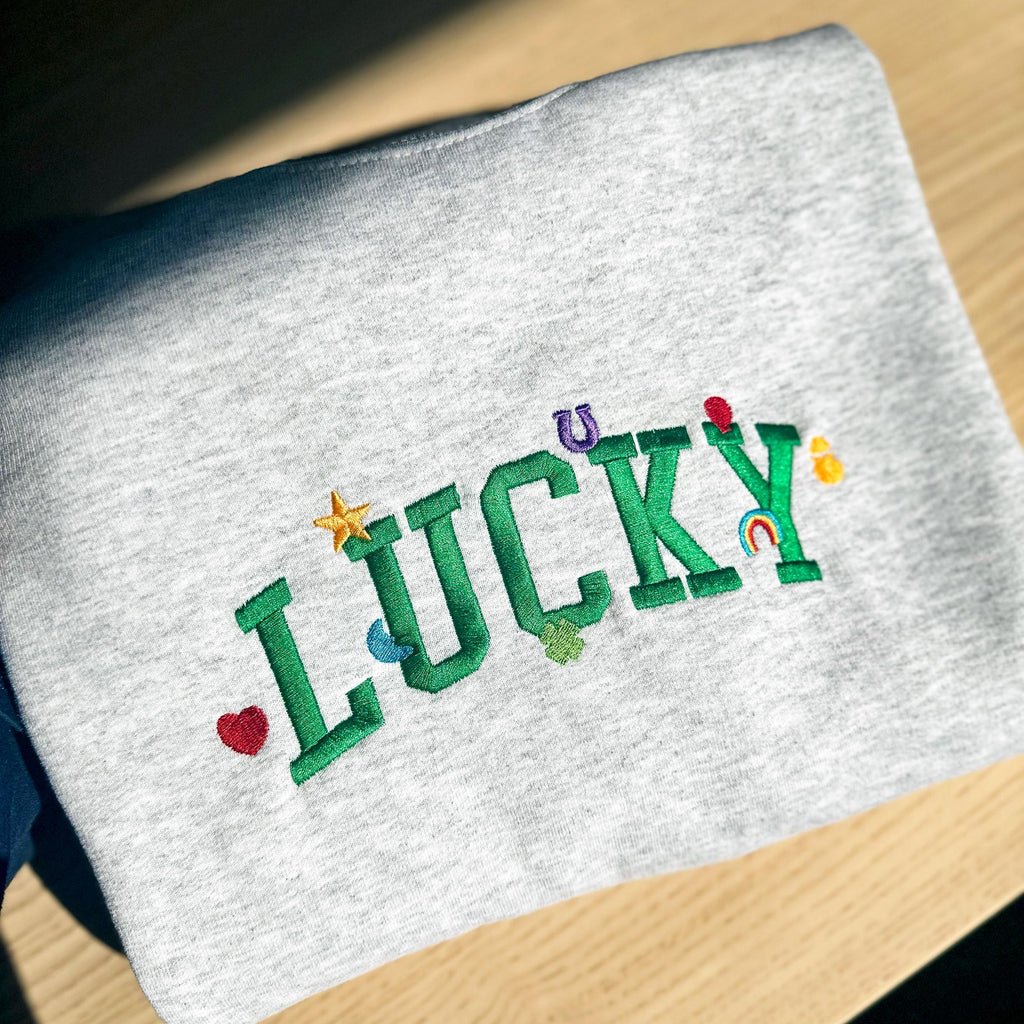 Embroidered Lucky Charms Sweatshirt, Retro St. Patrick’s Day Crewneck, Vintage Irish Green Cozy Pullover