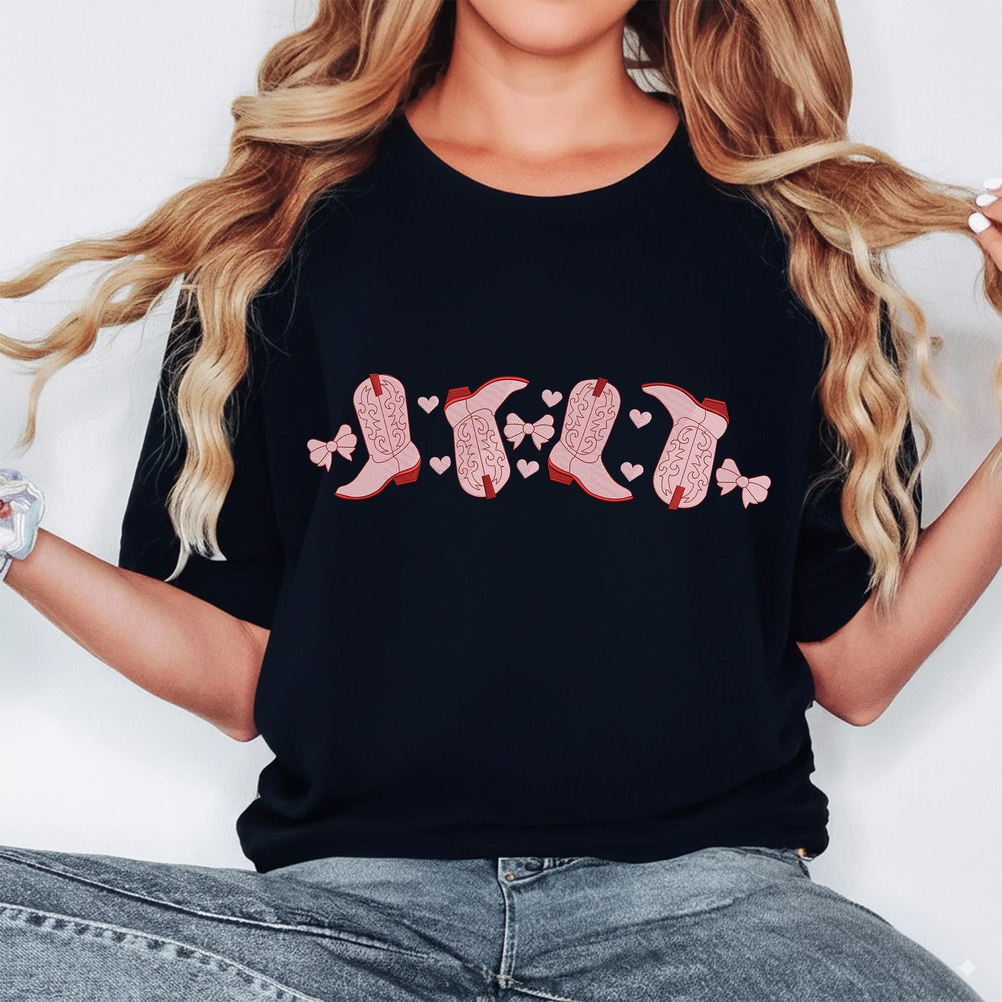 Cowboy Boots Love Machine Embroidered Sweatshirt, Western Valentine Crewneck, Coquette Valentine Gift