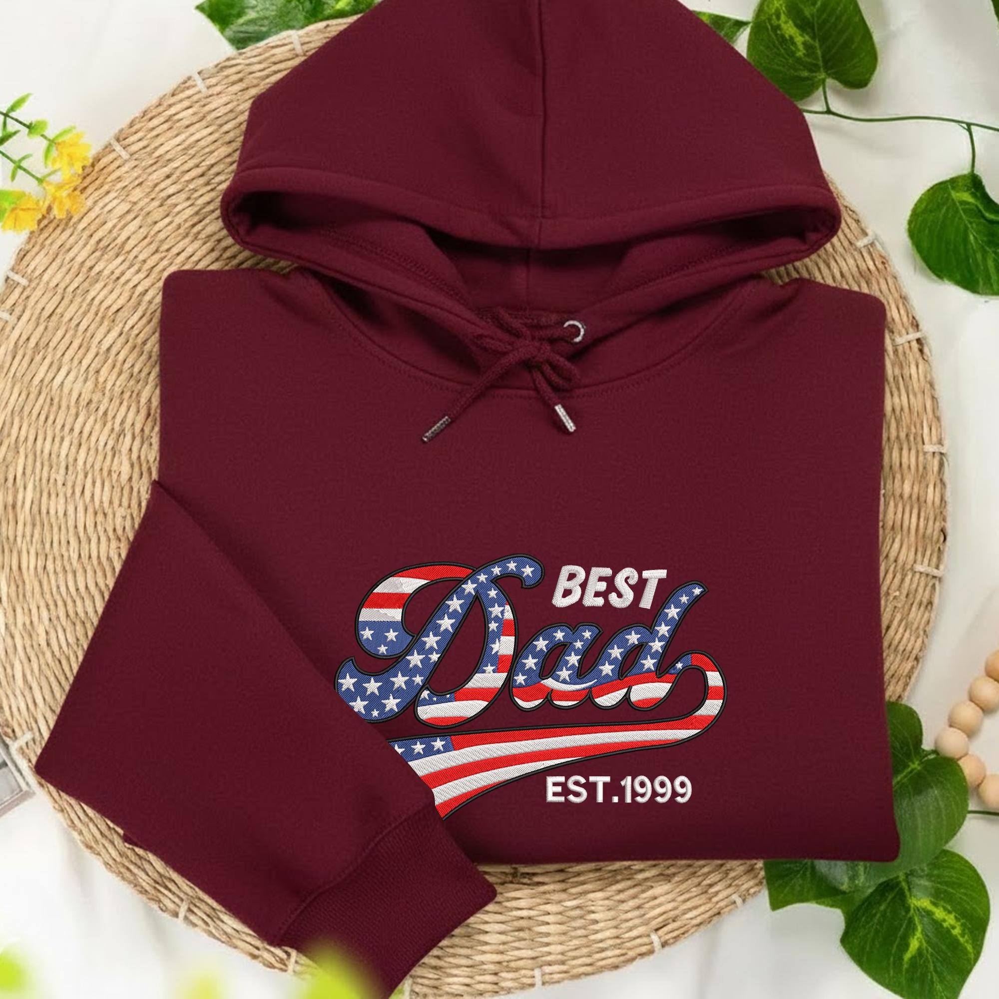 Best Dad American Flag Embroidery Hoodie, Custom Number or Name Embroidery, Father's Day Gifts