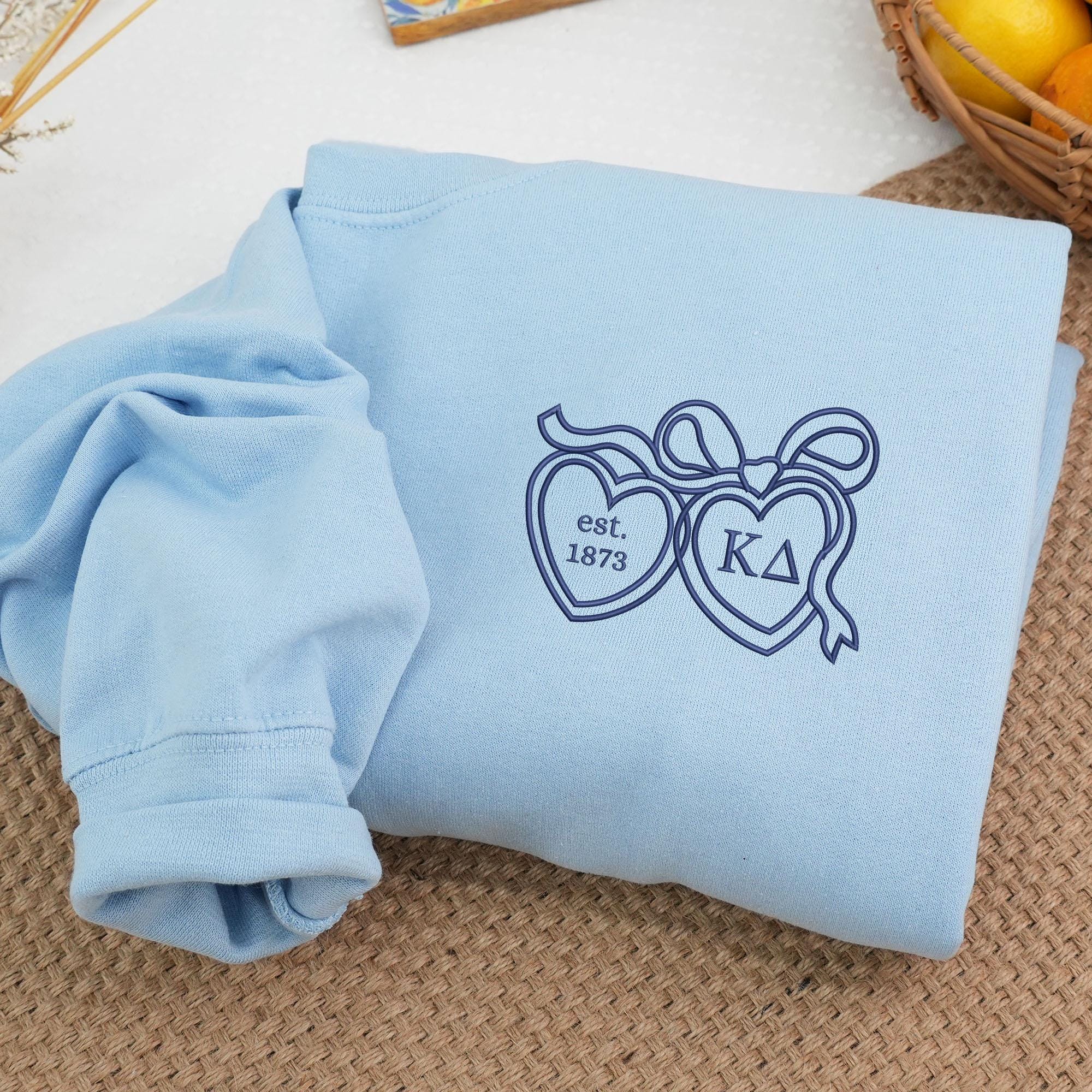 Custom Coquette Bow And Locket Personalized Embroidered Crew Neck Sweatshirt - Gifts for Her - Greek Sorority Gift Basket Big Little Reveal