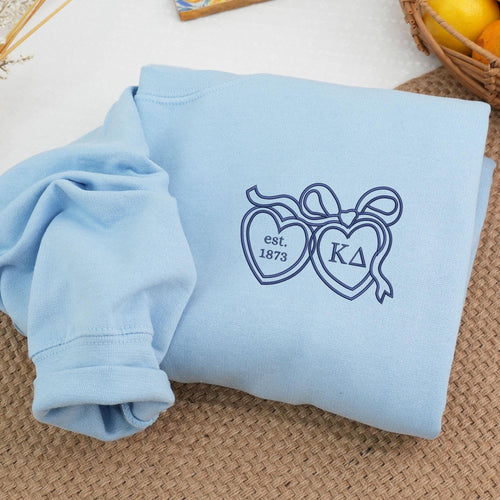 Custom Coquette Bow And Locket Personalized Embroidered Crew Neck Sweatshirt - Gifts for Her - Greek Sorority Gift Basket Big Little Reveal