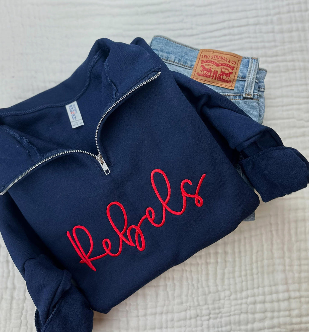 Personalized Embroidered Sports Team Quarter Zip Sweatshirt - Custom Team Spirt Sweater - Custom School Sweater - College Team Sports Mascot