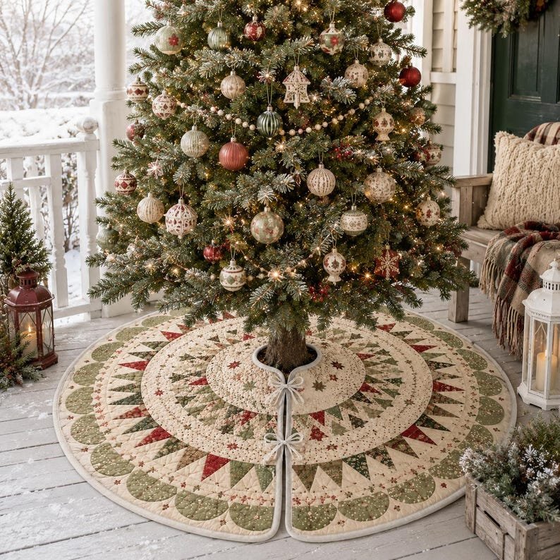 Quilted Christmas Tree Skirt, Patchwork Xmas Tree Skirt, Holiday Decor, Xmas Tree Base Cover, Custom Tree Skirt XMASTS02