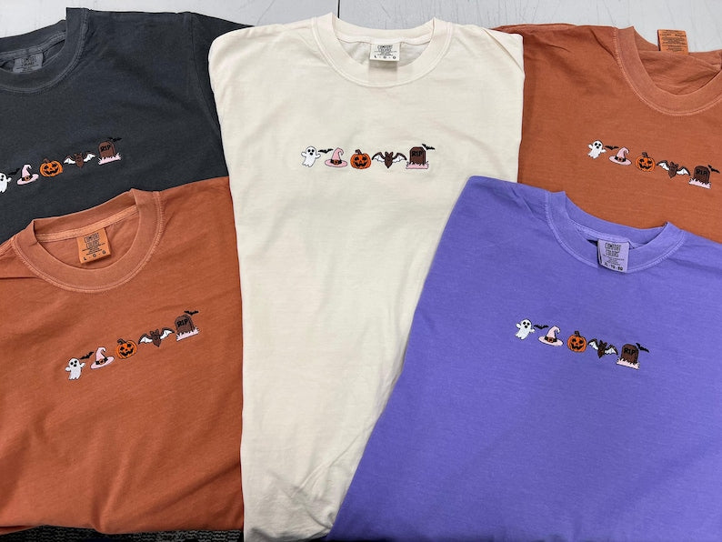 Cute Halloween Embroidery Shirt, Minimalist Halloween Embroidery Shirt, Spooky Season Embroidery Tee HLEM02
