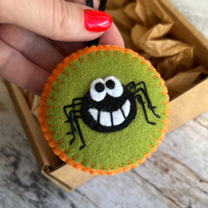 Set 6Pcs - Handmade Halloween Felt Tree Ornament, Cute Ghost Pumpkin Skull Hanging Decoration, Spooky Halloween Gift HFOR02