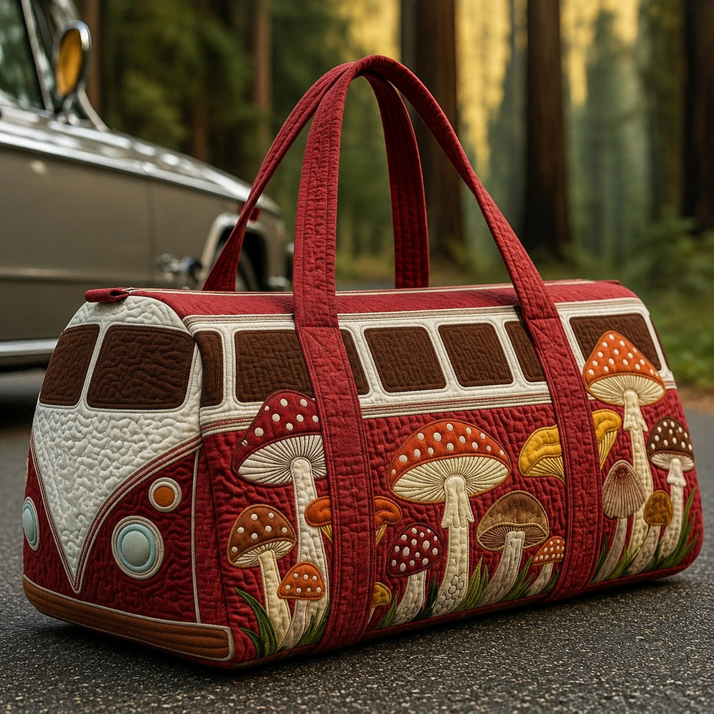 Personalized Mushroom Quilted Duffle Bag, Mushroom Duffle Bag, Quilted Travel Bag, Quilted Weekend Bag, Custom Bag Gift DFB02
