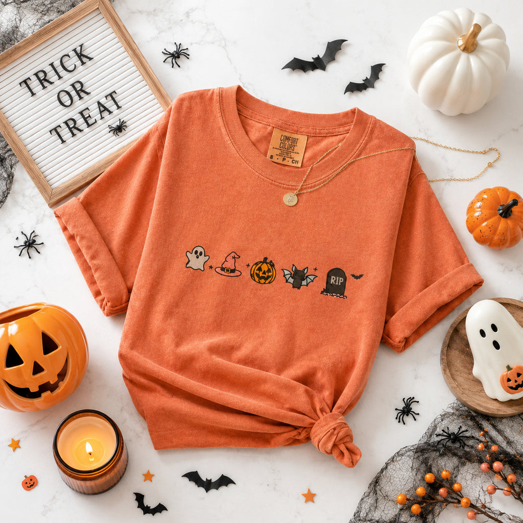 Cute Halloween Embroidery Shirt, Minimalist Halloween Embroidery Shirt, Spooky Season Embroidery Tee HLEM02