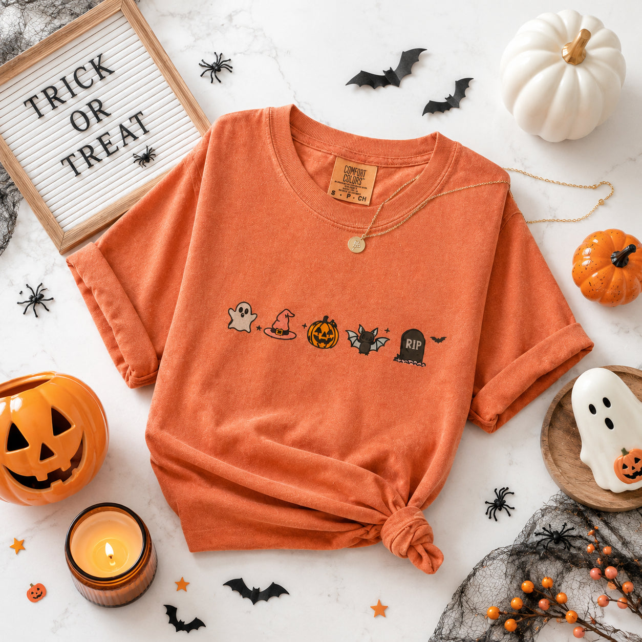 Cute Halloween Embroidery Shirt, Minimalist Halloween Embroidery Shirt, Spooky Season Embroidery Tee HLEM02