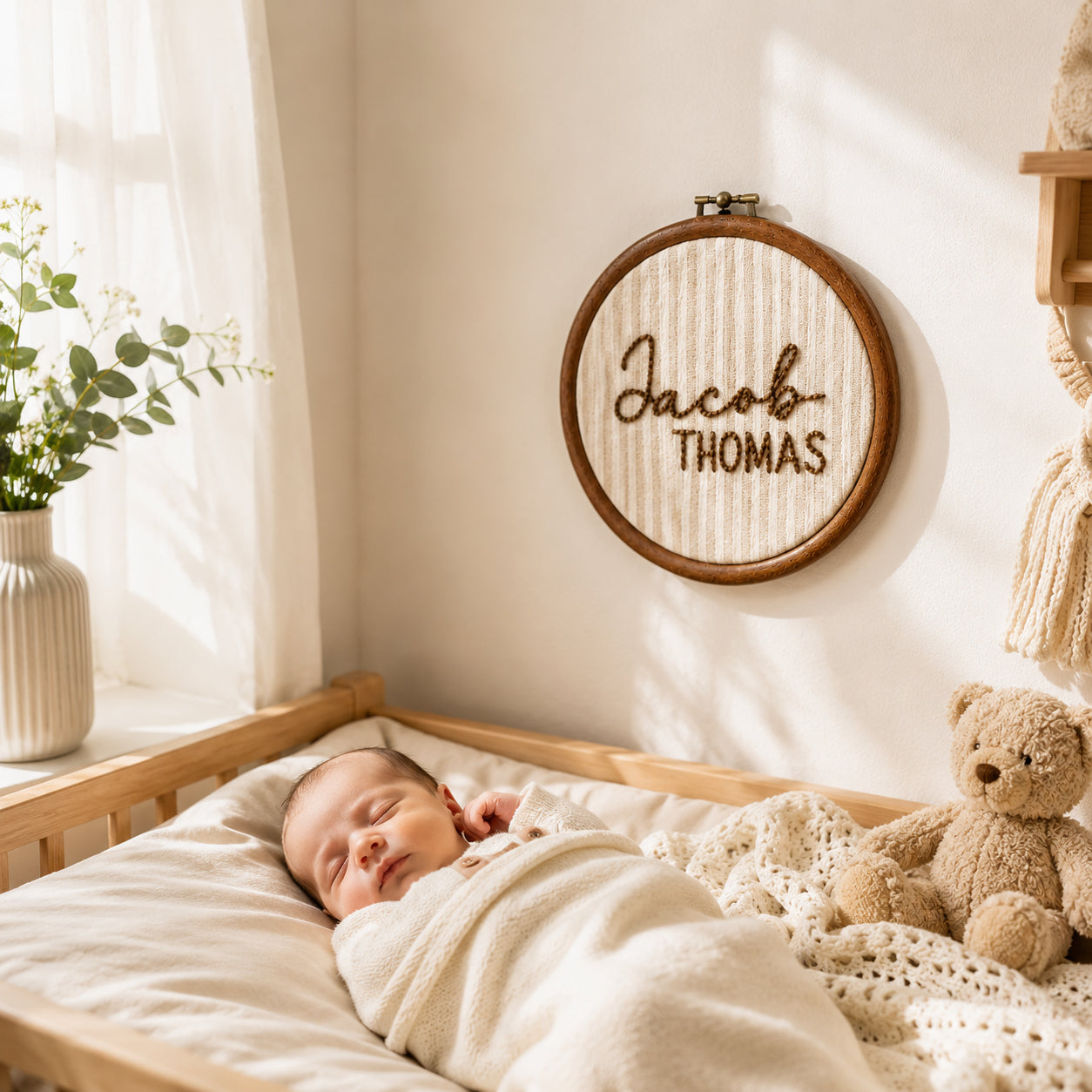 Personalized Embroidered Baby Announcement Sign, Baby Birth Announcement, Newborn Name Plate for Hospital, Baby Name Sign, Baby Shower Gift EM02