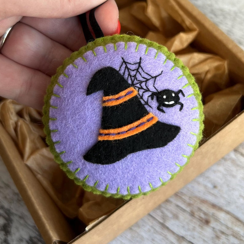 Set 6Pcs - Handmade Halloween Felt Tree Ornament, Cute Ghost Pumpkin Skull Hanging Decoration, Spooky Halloween Gift HFOR02