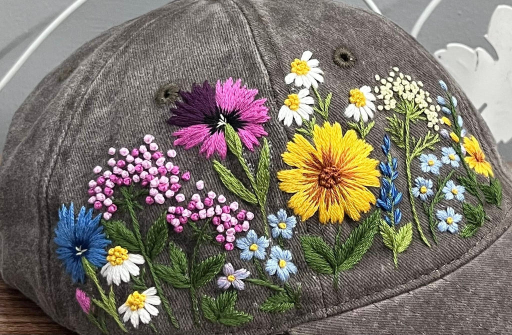 Custom Floral Hand-Embroidered Baseball Cap, Embroidered Cap, Flower Hand Embroidered Cap, Custom Hat Embroidery, Gift For Her EMH02
