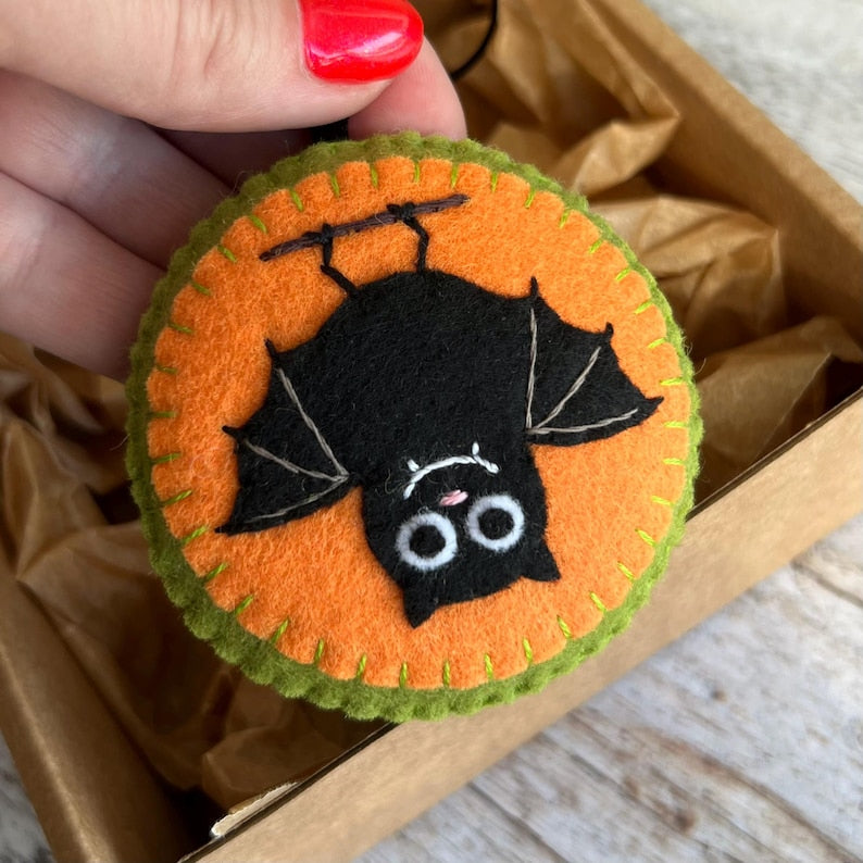 Set 6Pcs - Handmade Halloween Felt Tree Ornament, Cute Ghost Pumpkin Skull Hanging Decoration, Spooky Halloween Gift HFOR02