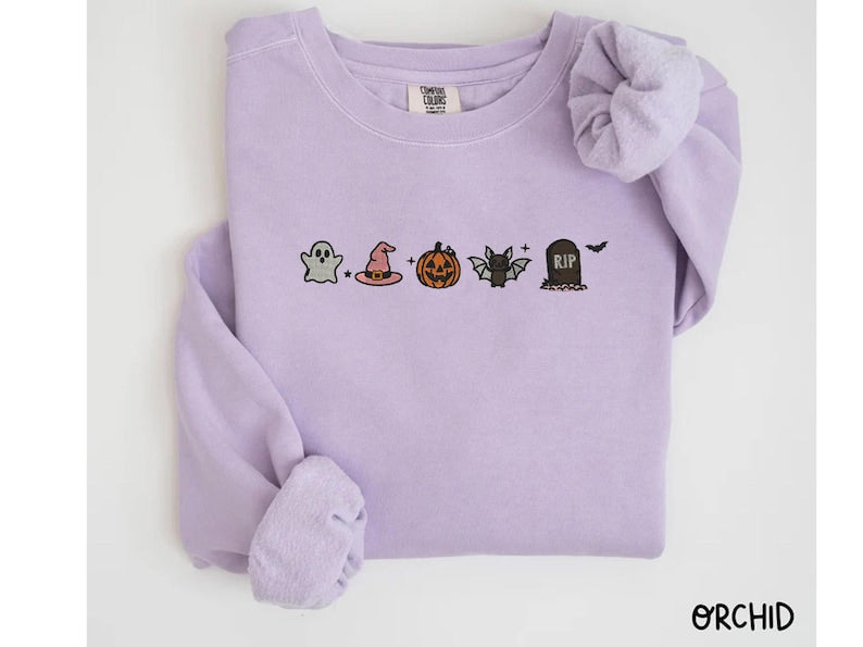Cute Halloween Embroidery Shirt, Minimalist Halloween Embroidery Shirt, Spooky Season Embroidery Tee HLEM02