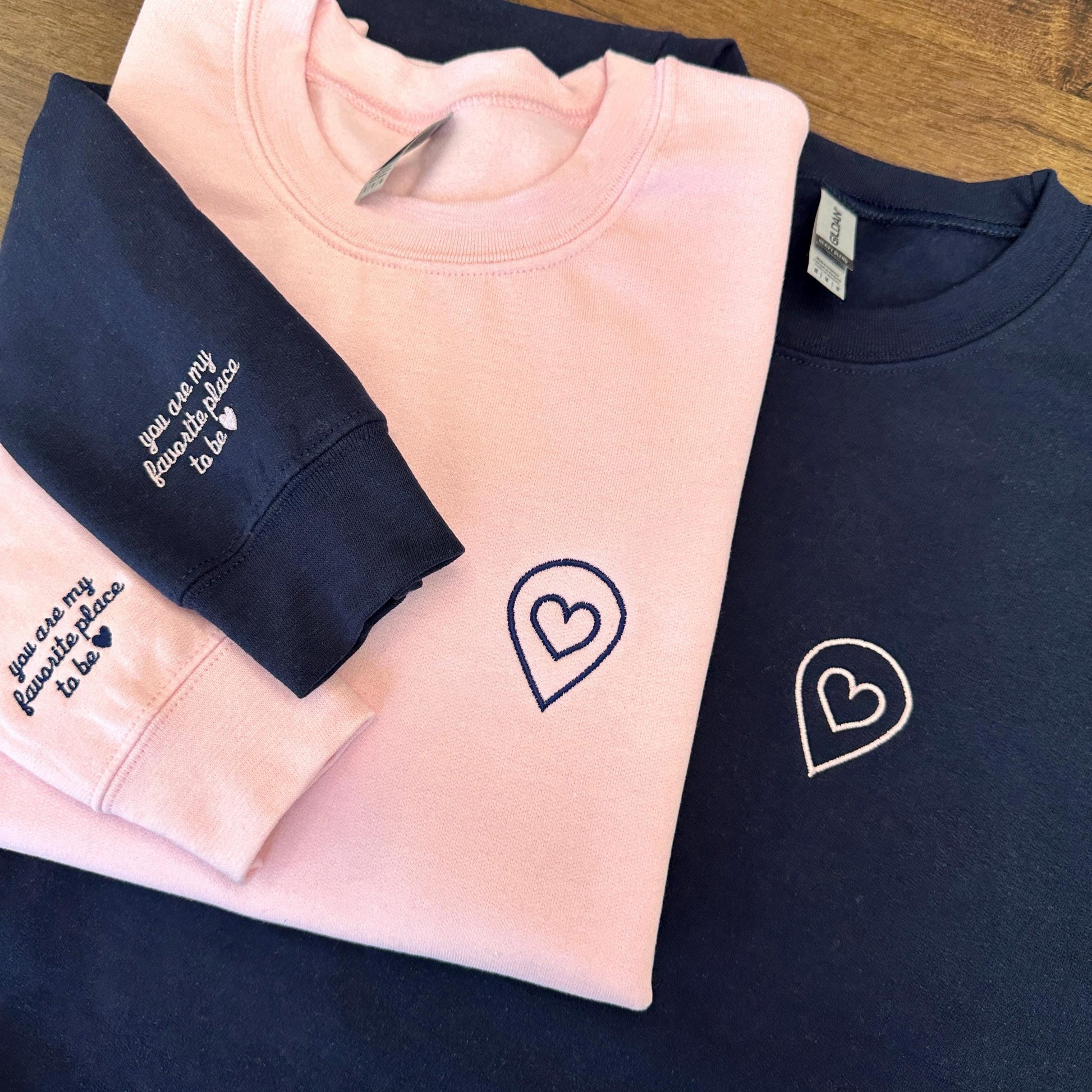 Custom Couple Embroidered Sweatshirt, You Are My Favorite Place To Be Hoodie, Location with Heart, Anniversary Gift, Valentines Day Gift