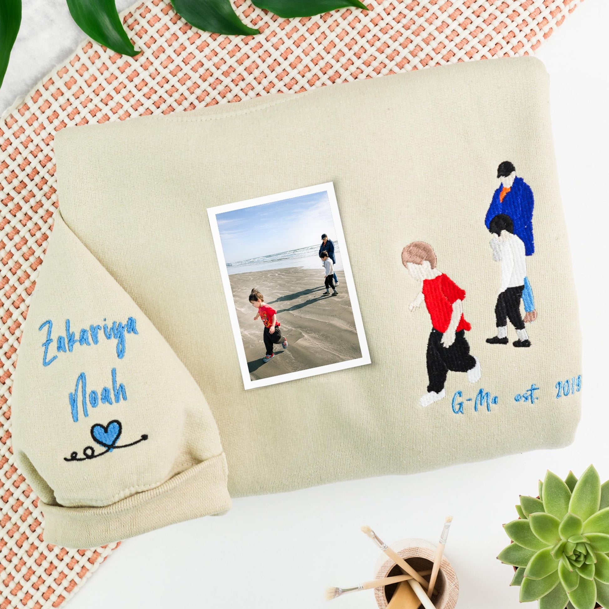 Personalized Grandpa Sweatshirt, Custom Embroidery from Photo, Family Portrait Crewneck, Grandpa Gift Idea