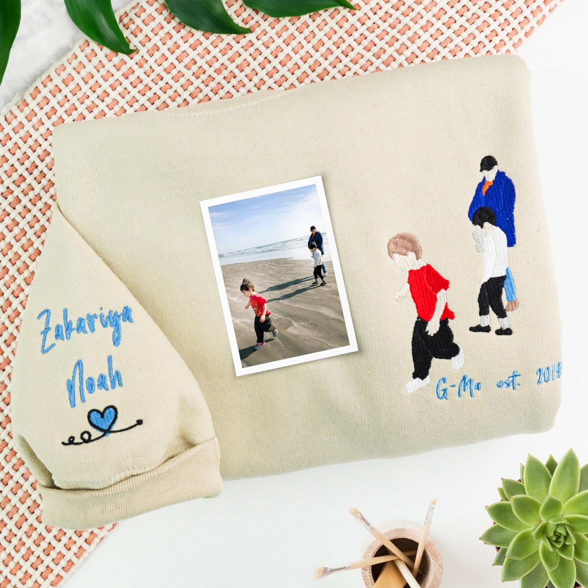 Personalized Grandpa Sweatshirt, Custom Embroidery from Photo, Family Portrait Crewneck, Grandpa Gift Idea