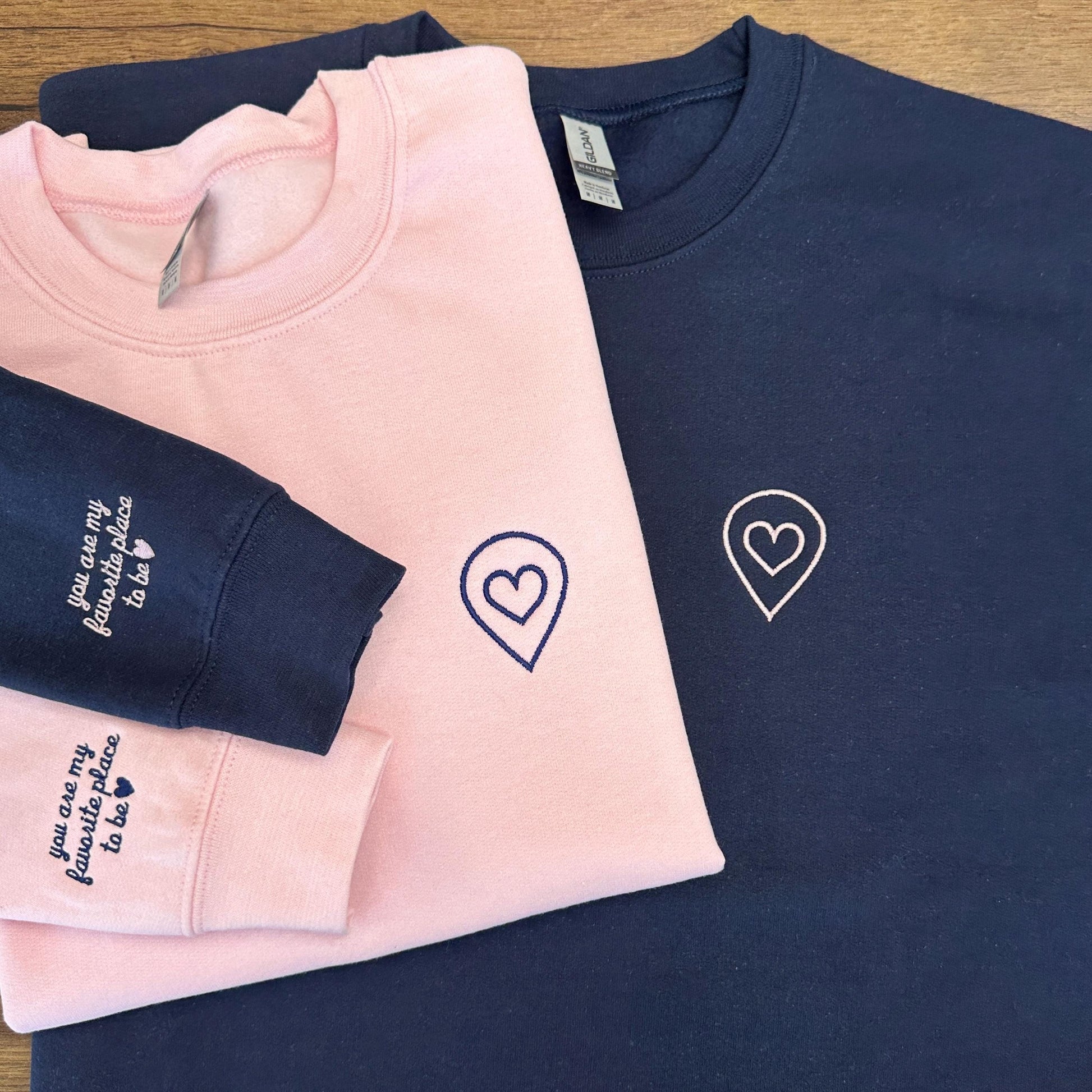 Custom Couple Embroidered Sweatshirt, You Are My Favorite Place To Be Hoodie, Location with Heart, Anniversary Gift, Valentines Day Gift