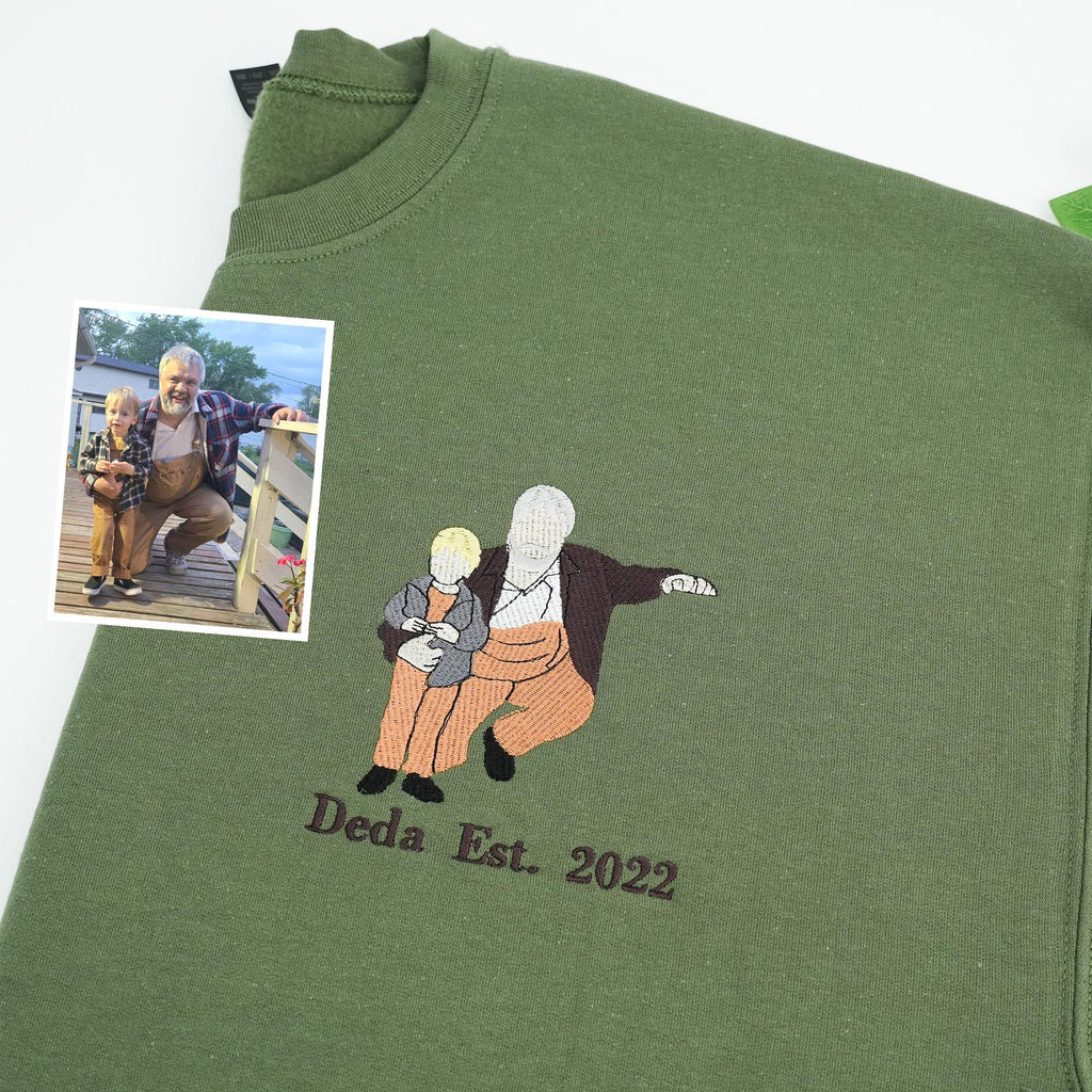 Personalized Grandpa Sweatshirt, Custom Embroidery from Photo, Family Portrait Crewneck, Grandpa Gift Idea