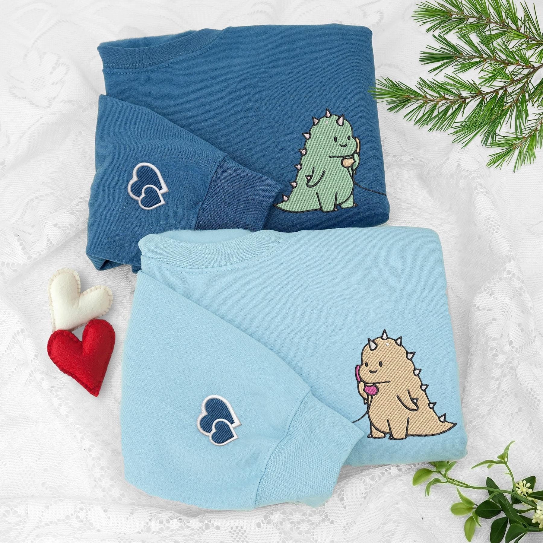 Cute Dinosaur Couple Hoodie, Matching Hoodie Set for Him and Her, Dino Phone Print Sweatshirt, Cute Lovers Outfit Gift