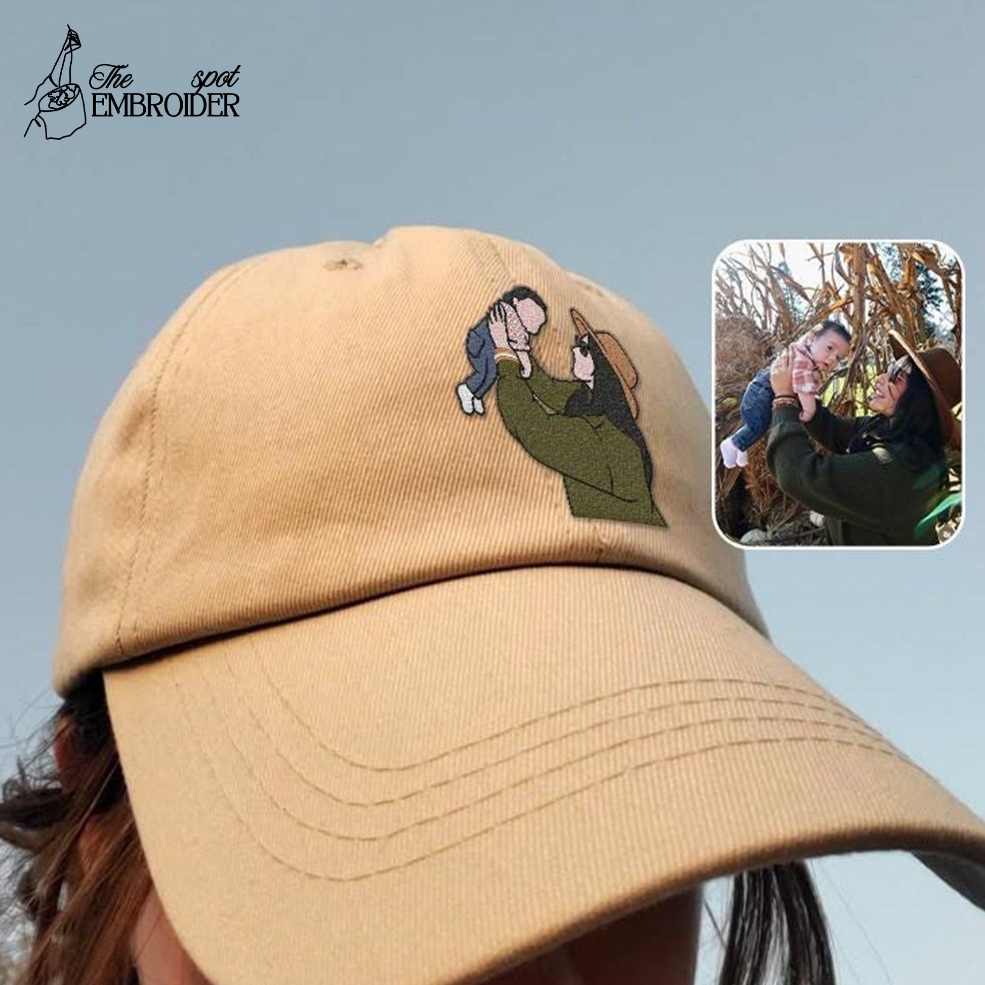 Custom Embroidered Portrait Mom Hat, Personalized Cotton Gift for Mother's Day Birthday Christmas Men Women Handmade Unique Photo