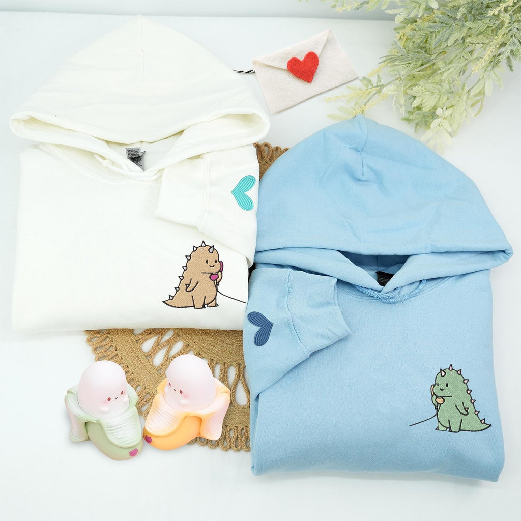Cute Dinosaur Couple Hoodie, Matching Hoodie Set for Him and Her, Dino Phone Print Sweatshirt, Cute Lovers Outfit Gift