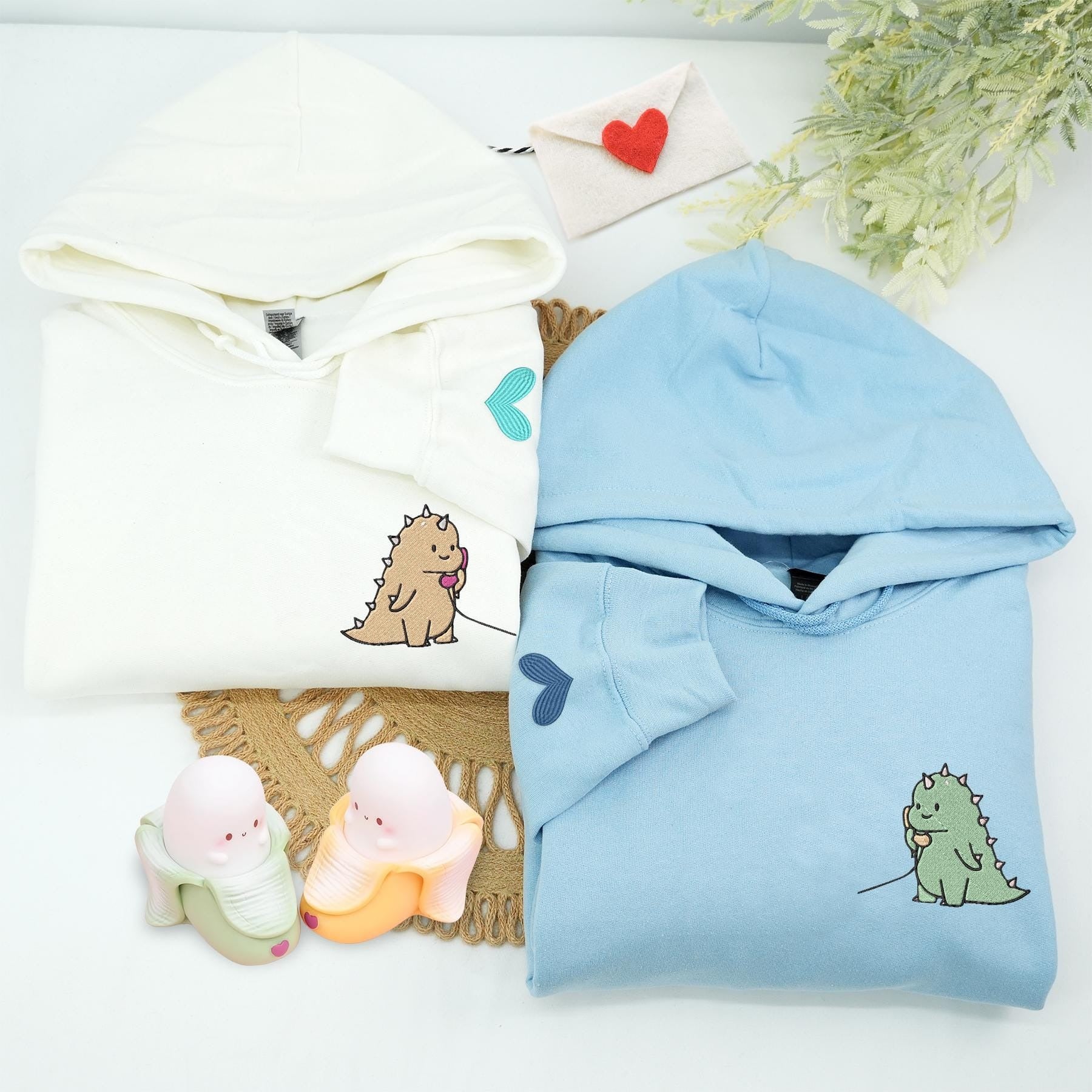 Cute Dinosaur Couple Hoodie, Matching Hoodie Set for Him and Her, Dino Phone Print Sweatshirt, Cute Lovers Outfit Gift