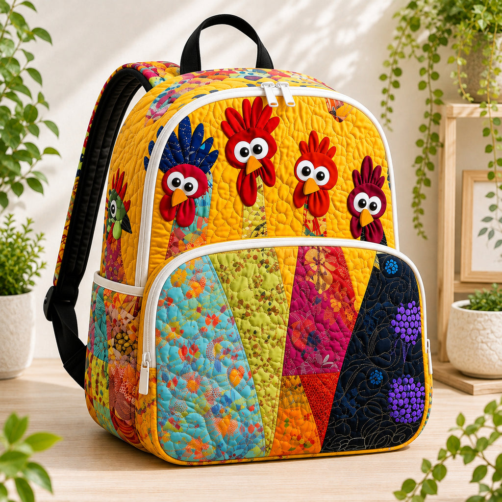 Funny Chicken Quilted Backpack, Chicken Backpack, Mini Travel Bag, School Bag, Back To School Backpack QBP15