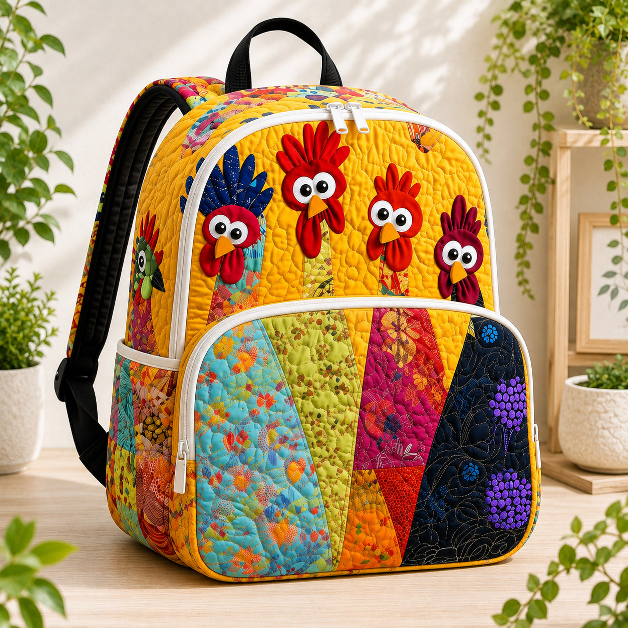 Funny Chicken Quilted Backpack, Chicken Backpack, Mini Travel Bag, School Bag, Back To School Backpack QBP15