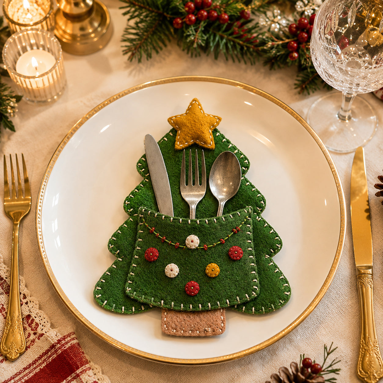 Christmas Tree Felt Silverware Holder, Holiday Cutlery Pocket, Xmas Table Decor, Festive Dining Decor FELTCH29